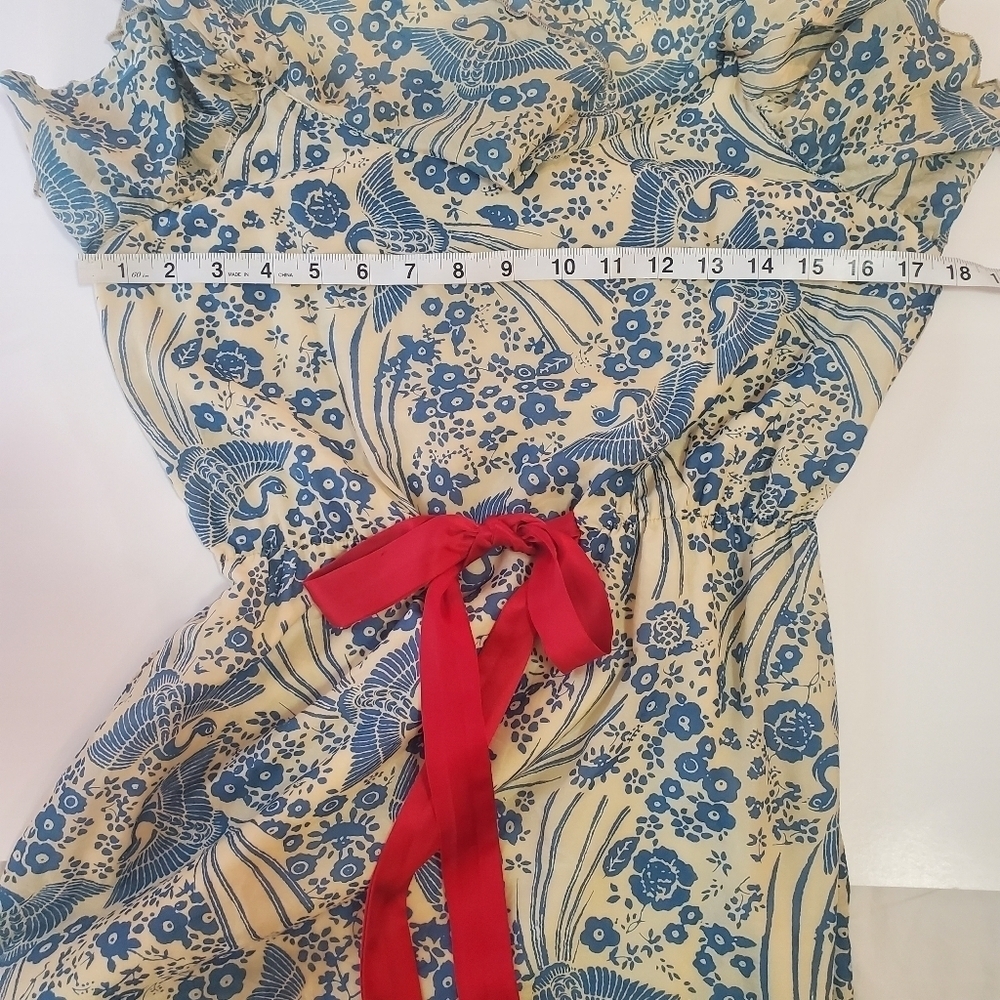 ANTHROPOLOGIE Midi Sundress Flutter Neckline Floral A-Line Ruffle Blue & Cream - Picture 7 of 15